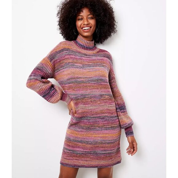 NWT Ann Taylor LOFT Womens Size XS Multicolor Spacedye Turtleneck Sweater Dress - Picture 1 of 3